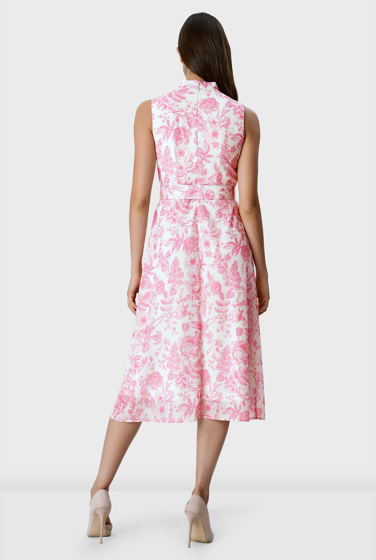 Shop Tie neck floral print georgette belted dress | eShakti