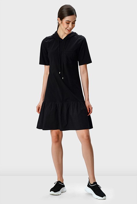 Ruffle flounce cotton jersey hoodie dress