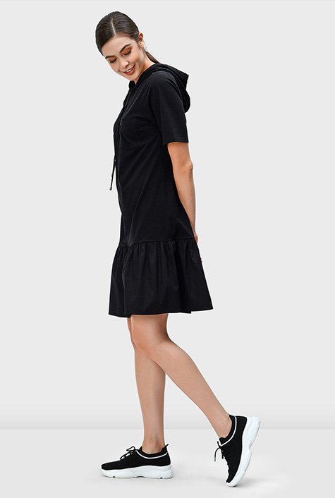 Shop Ruffle flounce cotton jersey hoodie dress | eShakti