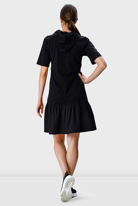 Ruffle flounce cotton jersey hoodie dress