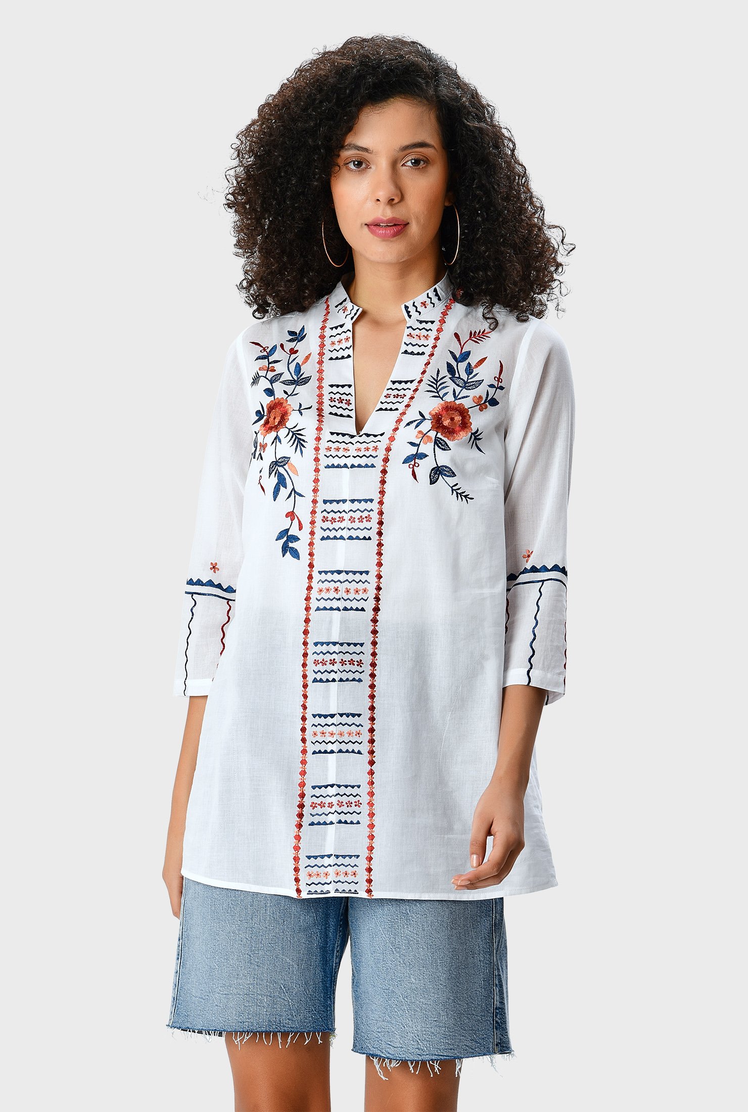 Shop Floral vine embroidery cotton voile tunic | eShakti