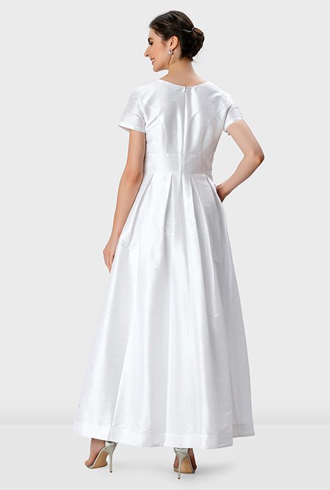 Cap sleeve dupioni full length clearance dress