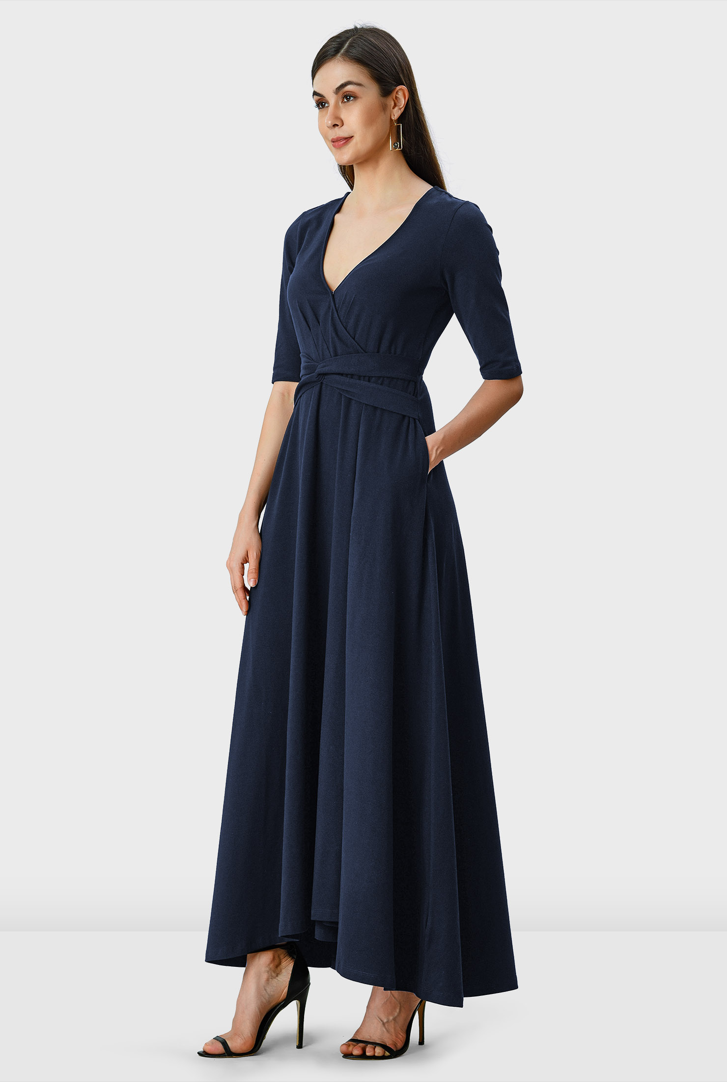 Shop Cotton jersey faux wrap maxi dress eShakti
