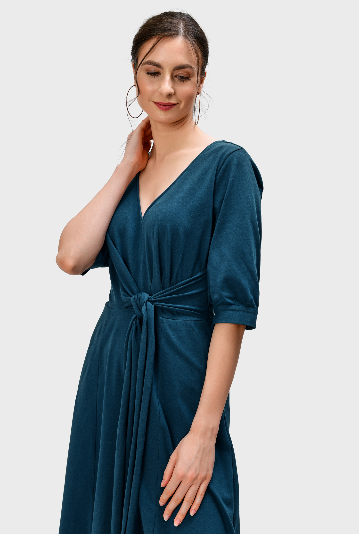 Shop Asymmetric tie waist cotton jersey dress eShakti