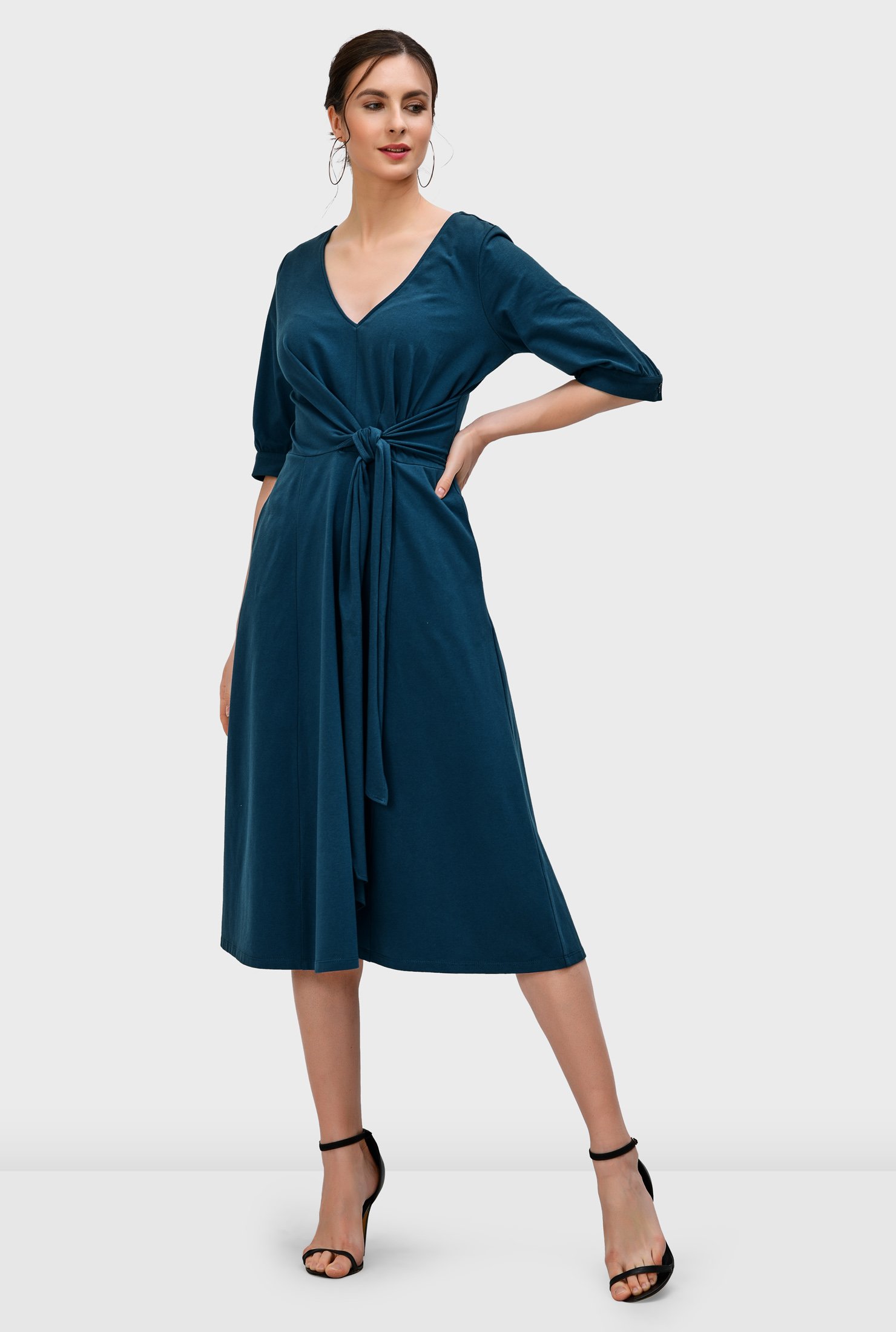 Shop Asymmetric tie waist cotton jersey dress | eShakti