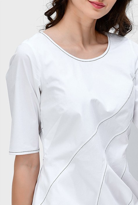 Boat Neck Embroidered Contrast-Stitched Jersey Top