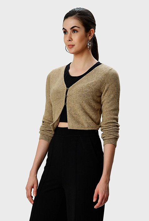 Shop Lurex wool blend crop cardigan | eShakti