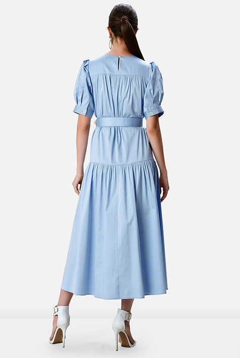 Drop waist cotton sateen belted dress