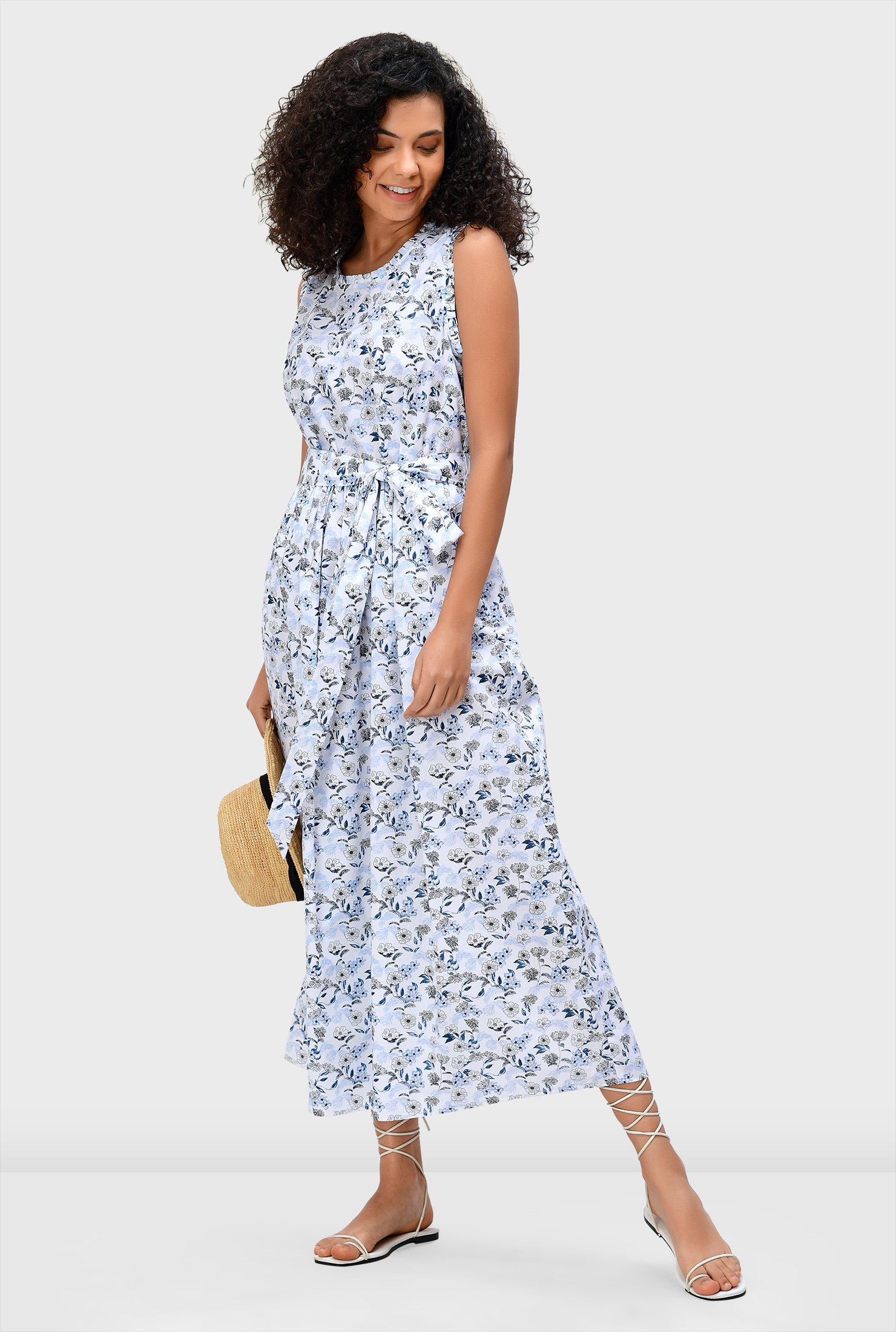 Shop Floral print cotton ruffle trim dress | eShakti