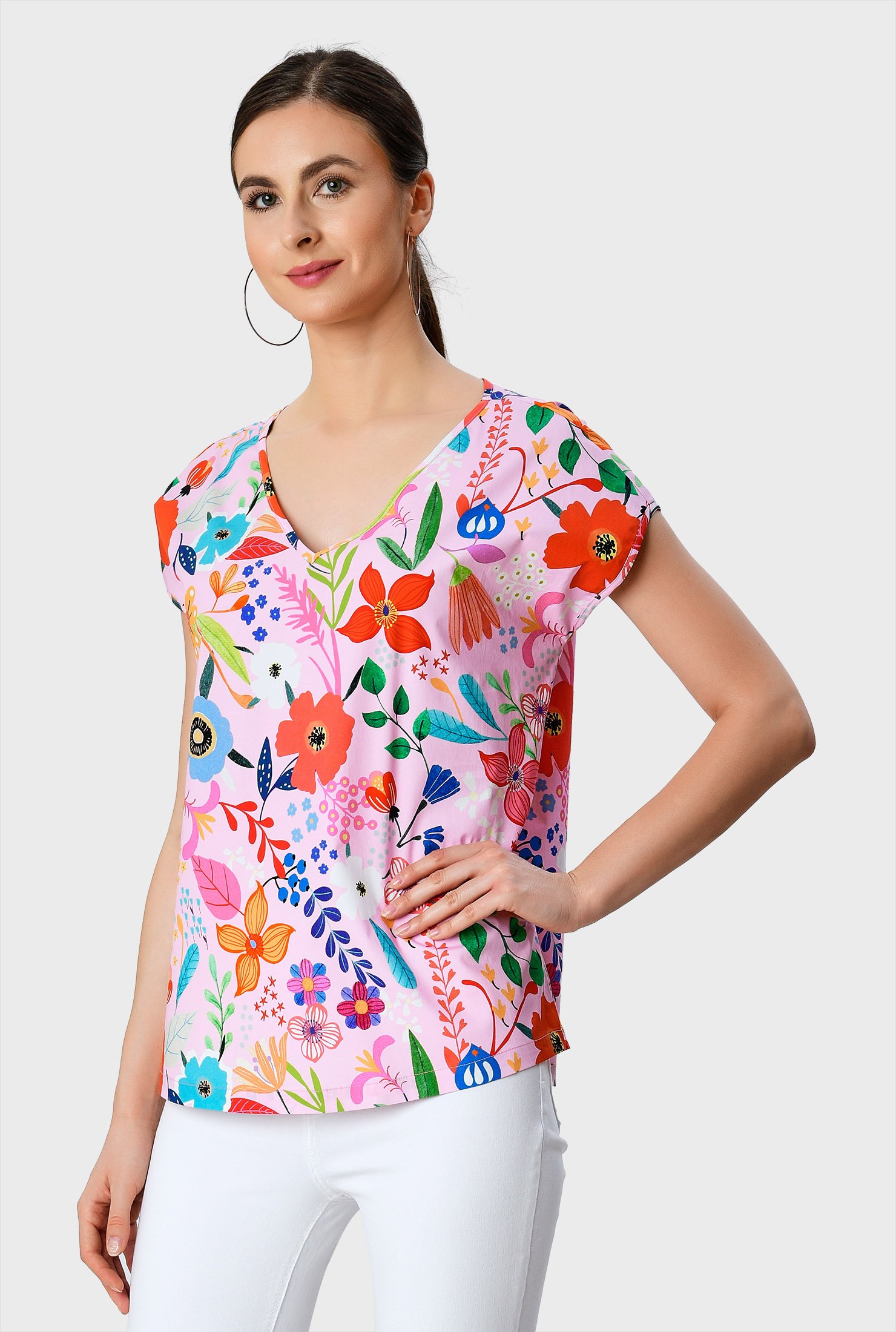 Shop Floral print cotton poplin top | eShakti