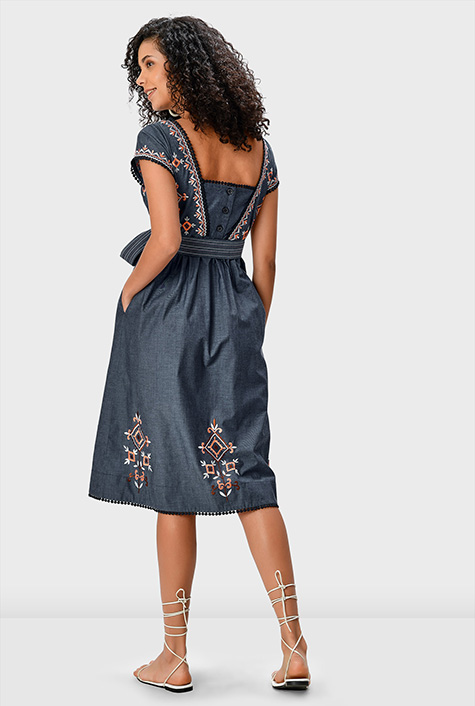 【新品・未着用】Lace Trimmed Chambray Dress Lace Trimmed Chambray Dress（ワンピース）｜Her lip to（ハー