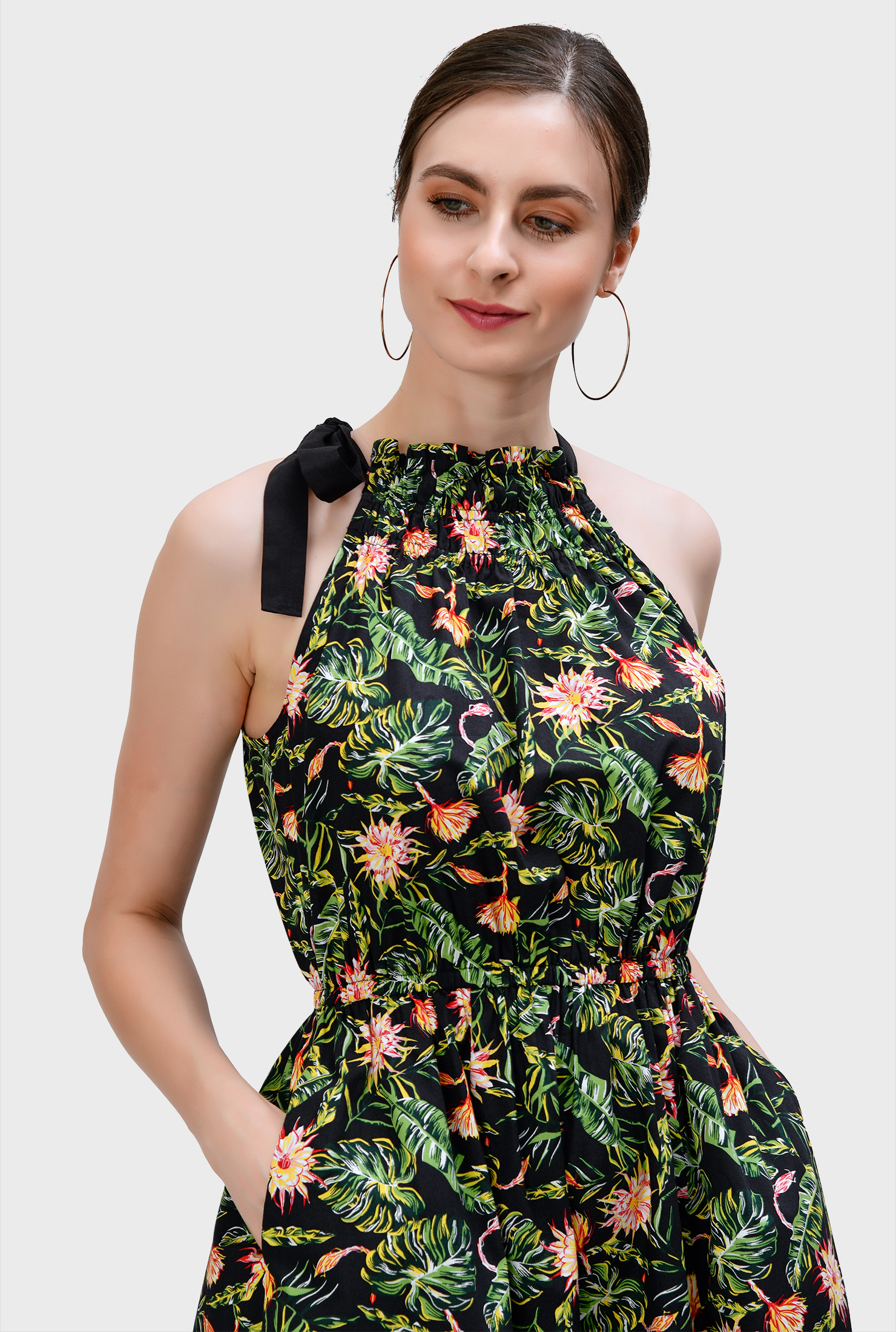Shop Floral vine print cotton halter dress eShakti