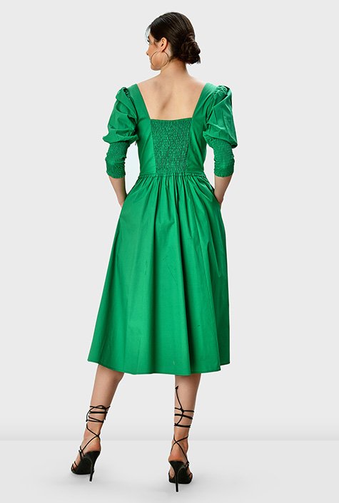 Shop Juliet sleeve ruffle frill trim cotton poplin dress | eShakti