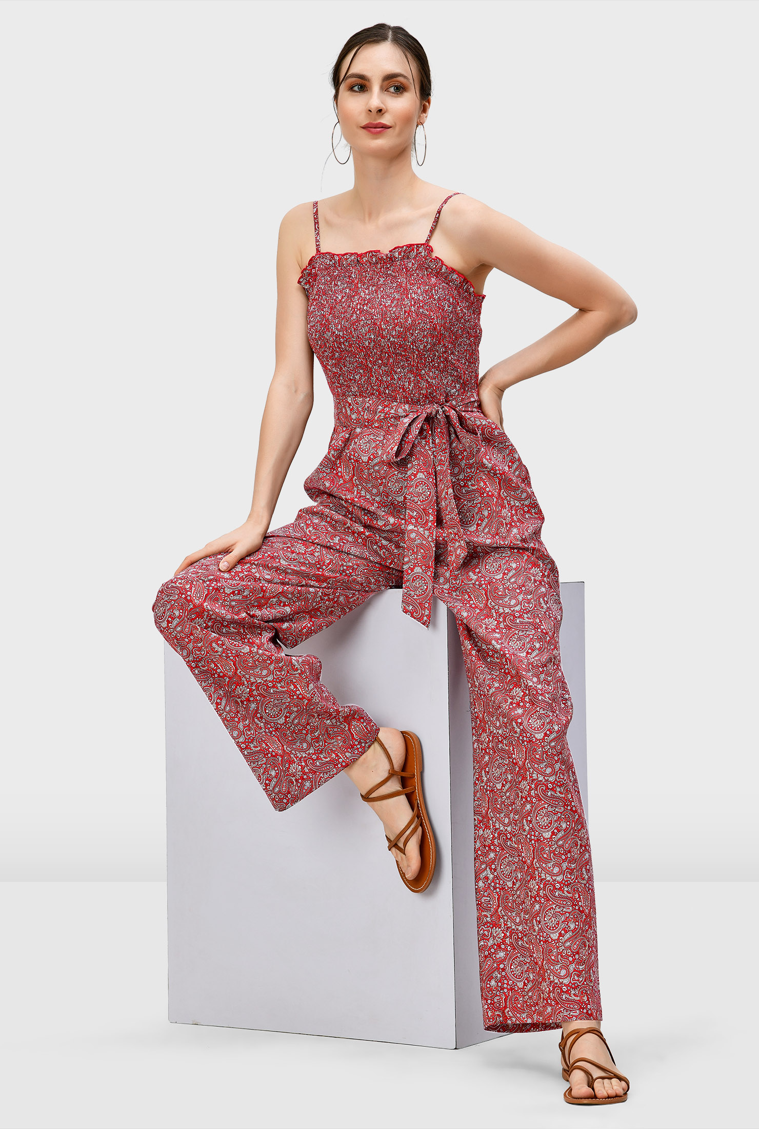 Jacksyn Puffed Sleeve Smocked Jumpsuit