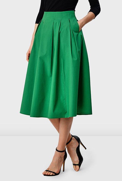 Shop Cotton poplin box-pleat skirt | eShakti