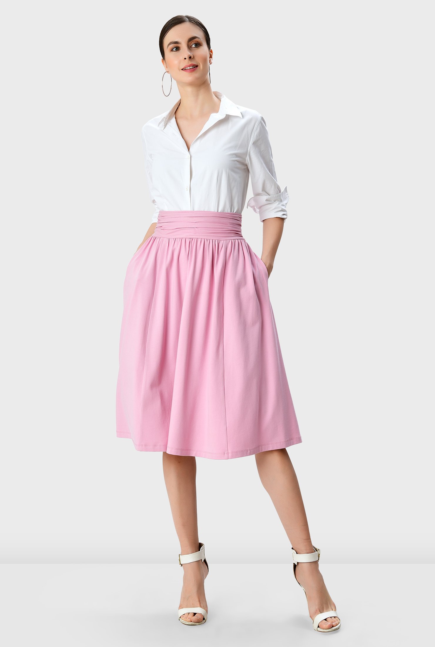 Shop Pleat waist cotton jersey full skirt | eShakti