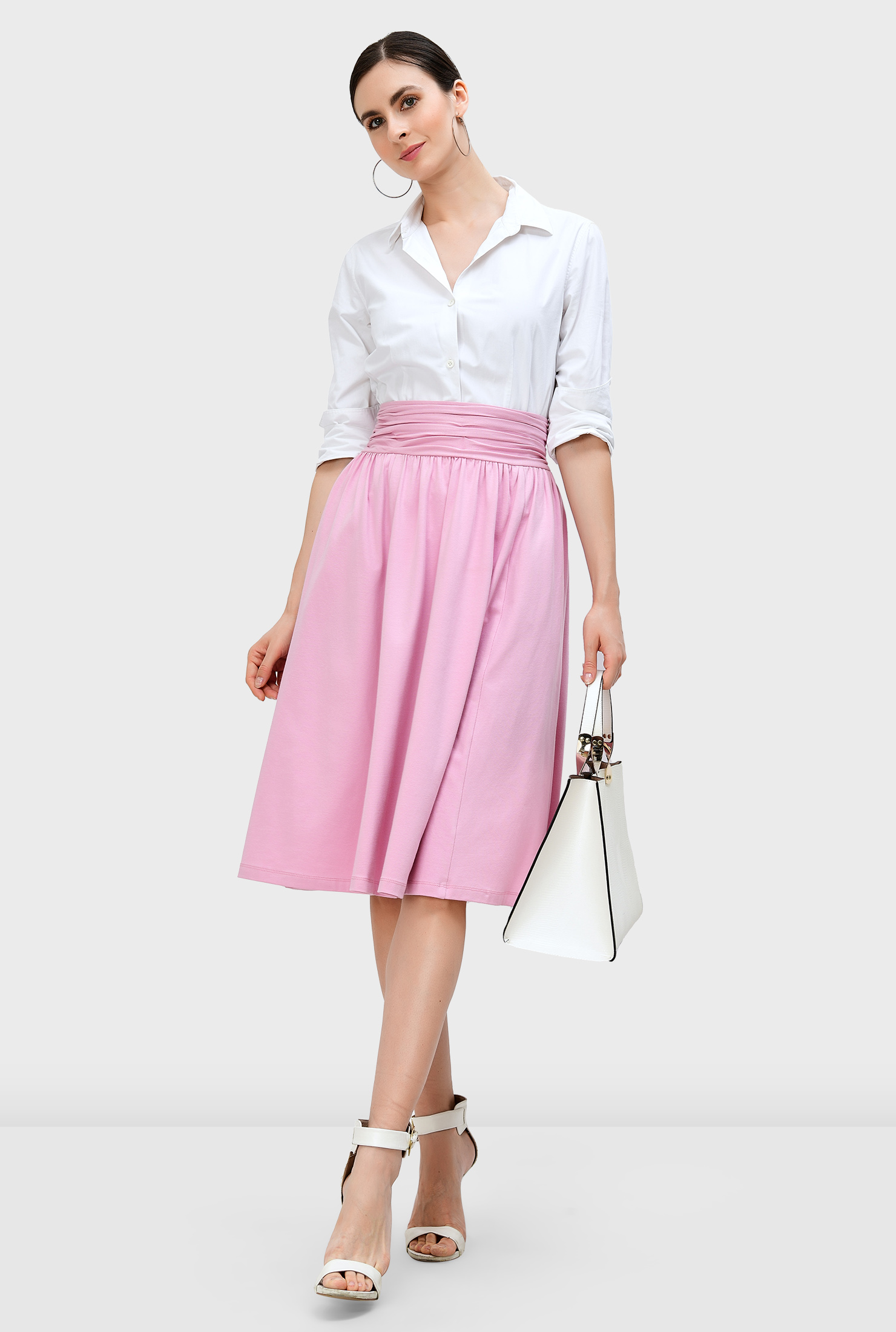 Shop Pleat waist cotton jersey full skirt eShakti