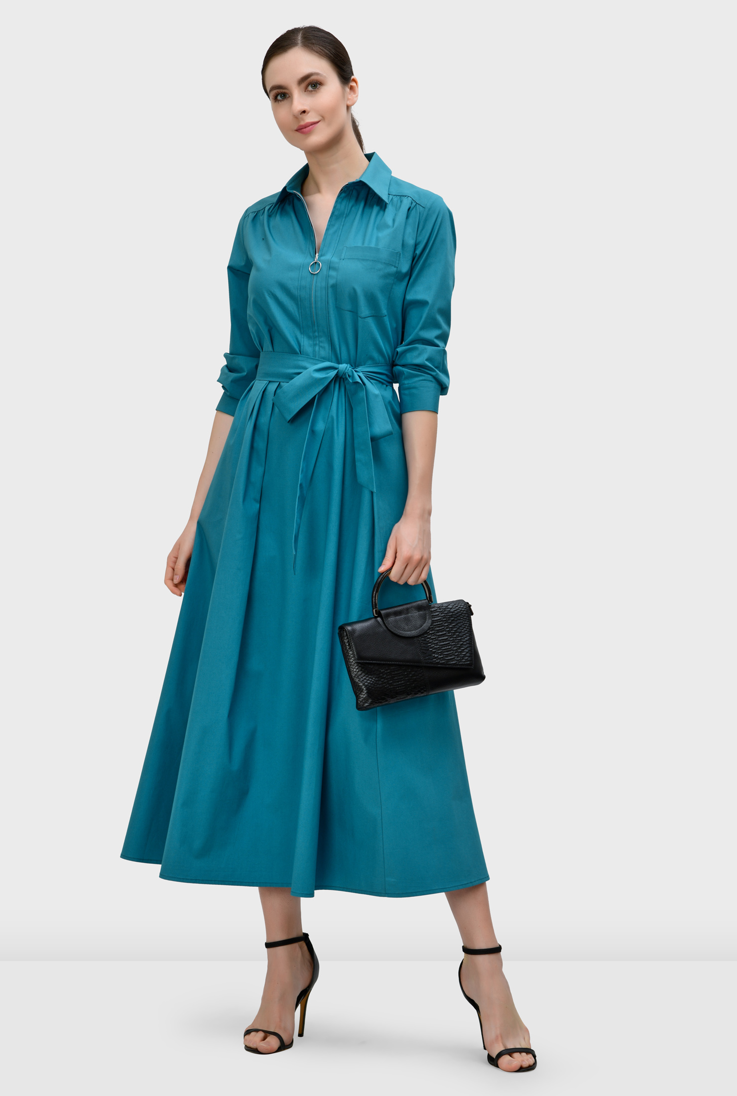 Shop Zip front cotton poplin dress eShakti