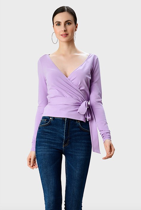 Shop Cotton jersey crop wrap top