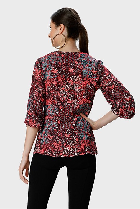 Shop Floral patch print crepe peplum shirt | eShakti