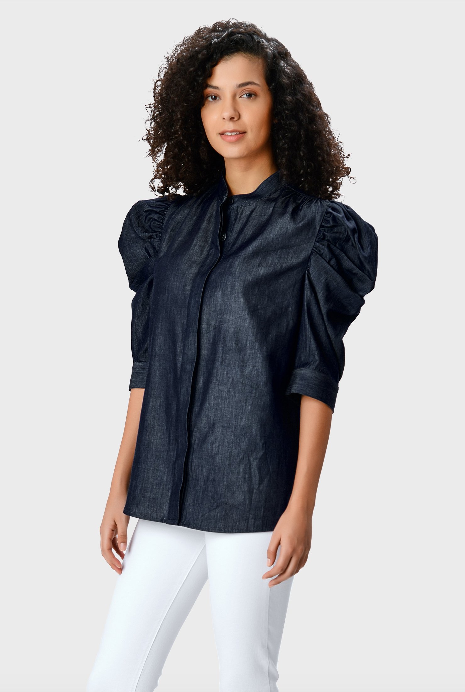 black shirt with puff sleeves