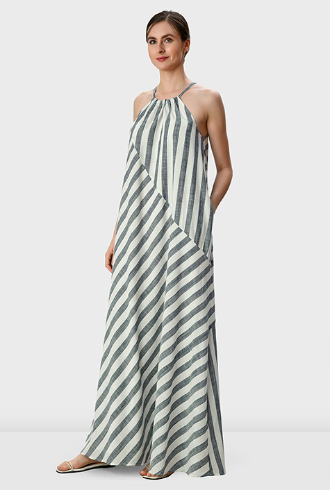 Shop Stripe cotton halter maxi dress | eShakti
