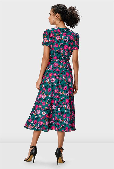 Shop Floral print crepe wrap dress | eShakti