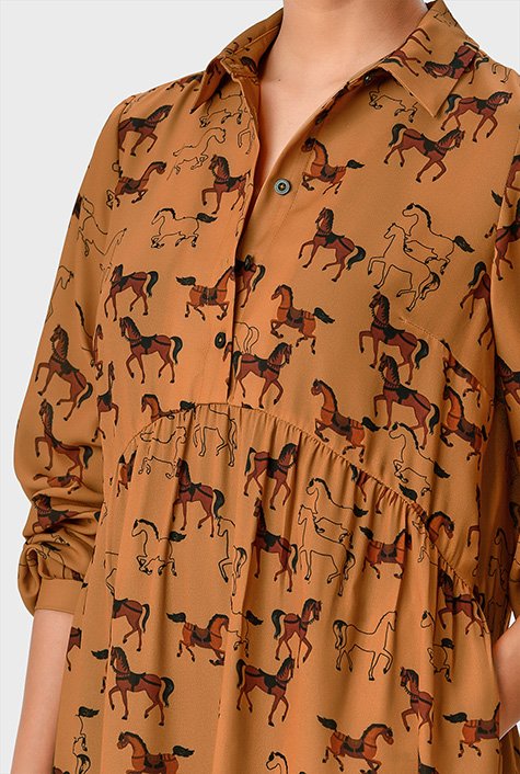 Horse print crepe elliptical tunic shirt
