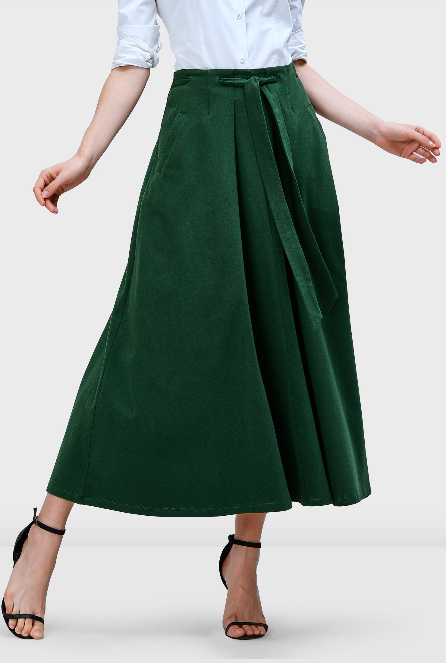 Shop Sash-tie cotton jersey flared skirt | eShakti