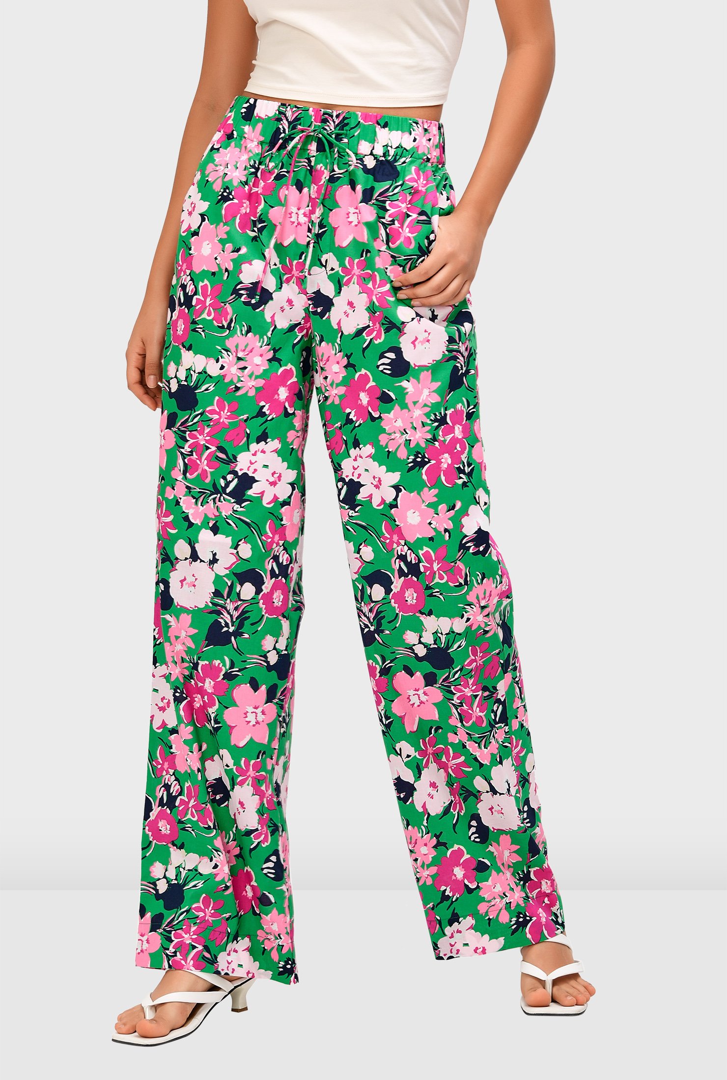 Shop Floral print cotton wide-leg pants | eShakti