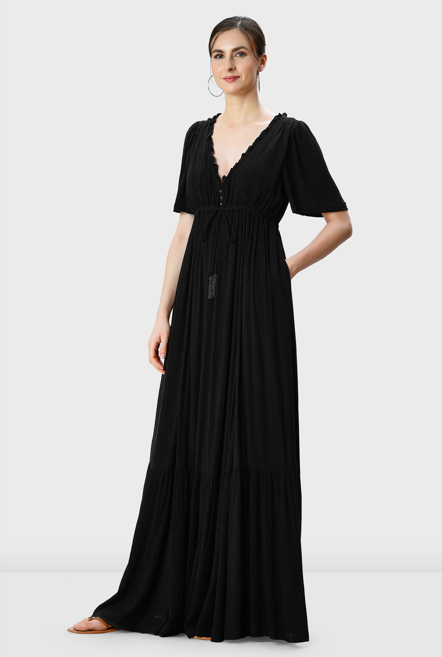Shop Drawstring empire gauze maxi dress eShakti