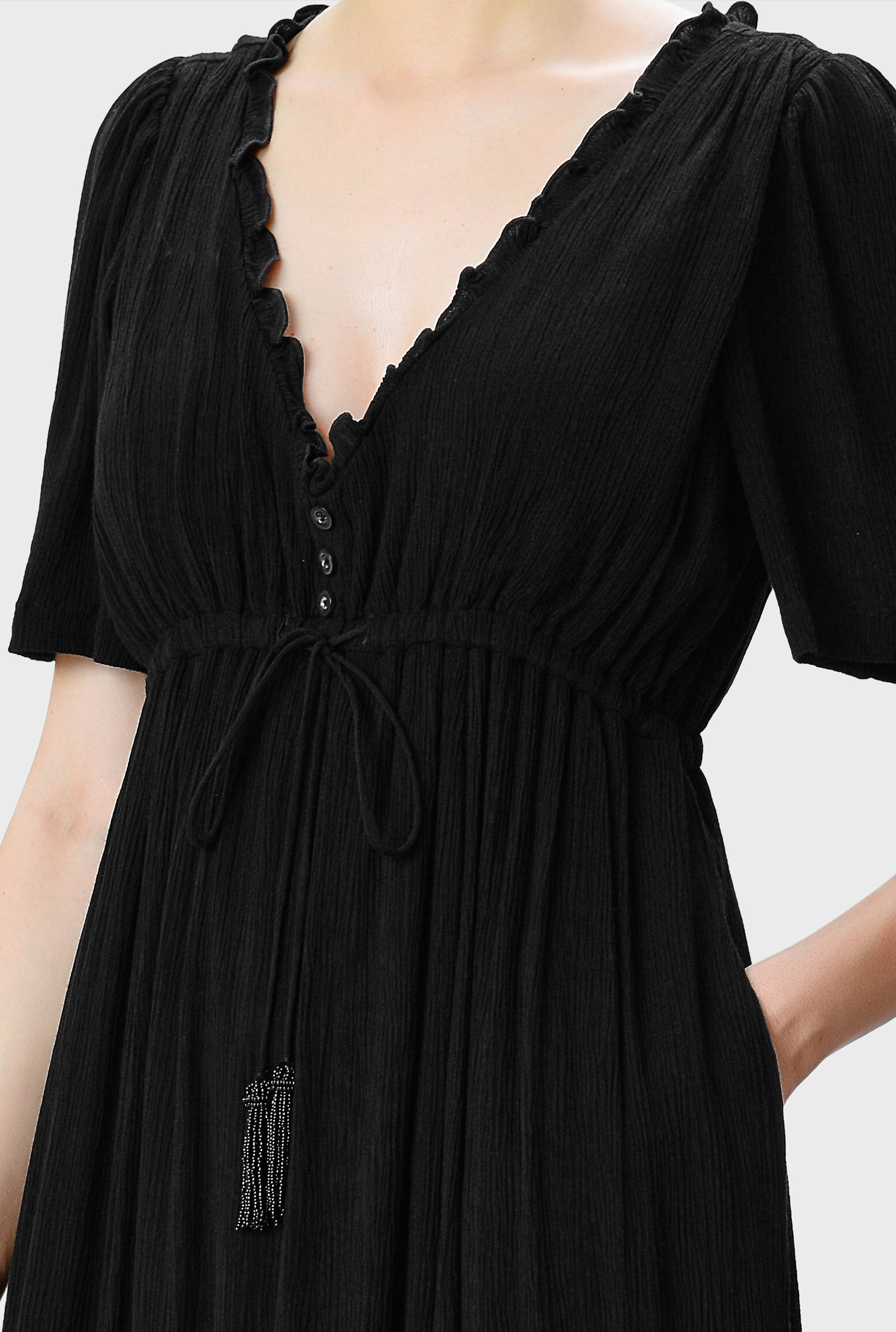 Shop Drawstring empire gauze maxi dress eShakti