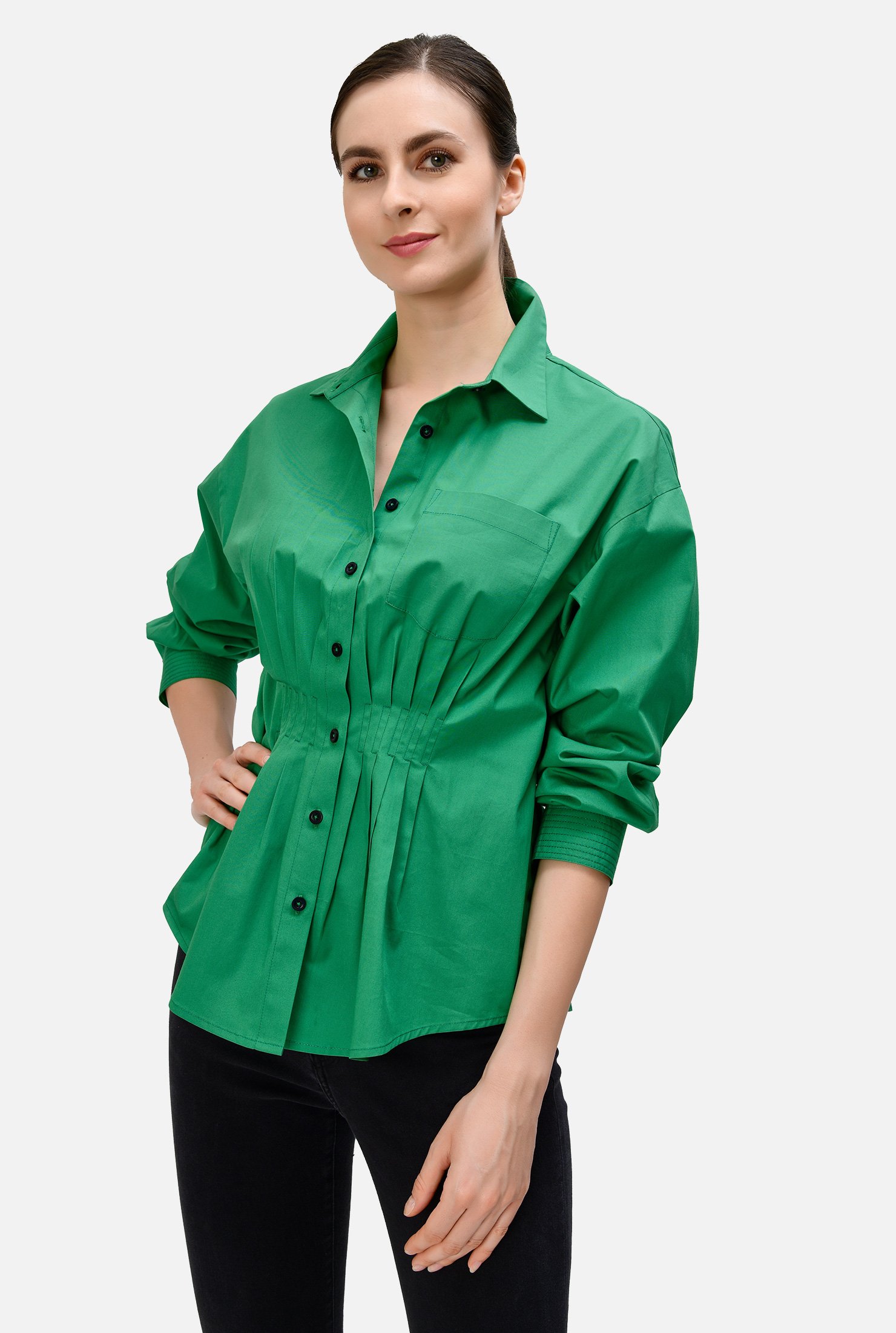 Shop Release pleat cotton poplin shirt | eShakti