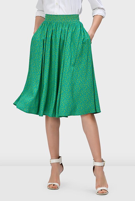 Shop Graphic print trapunto waist full skirt | eShakti