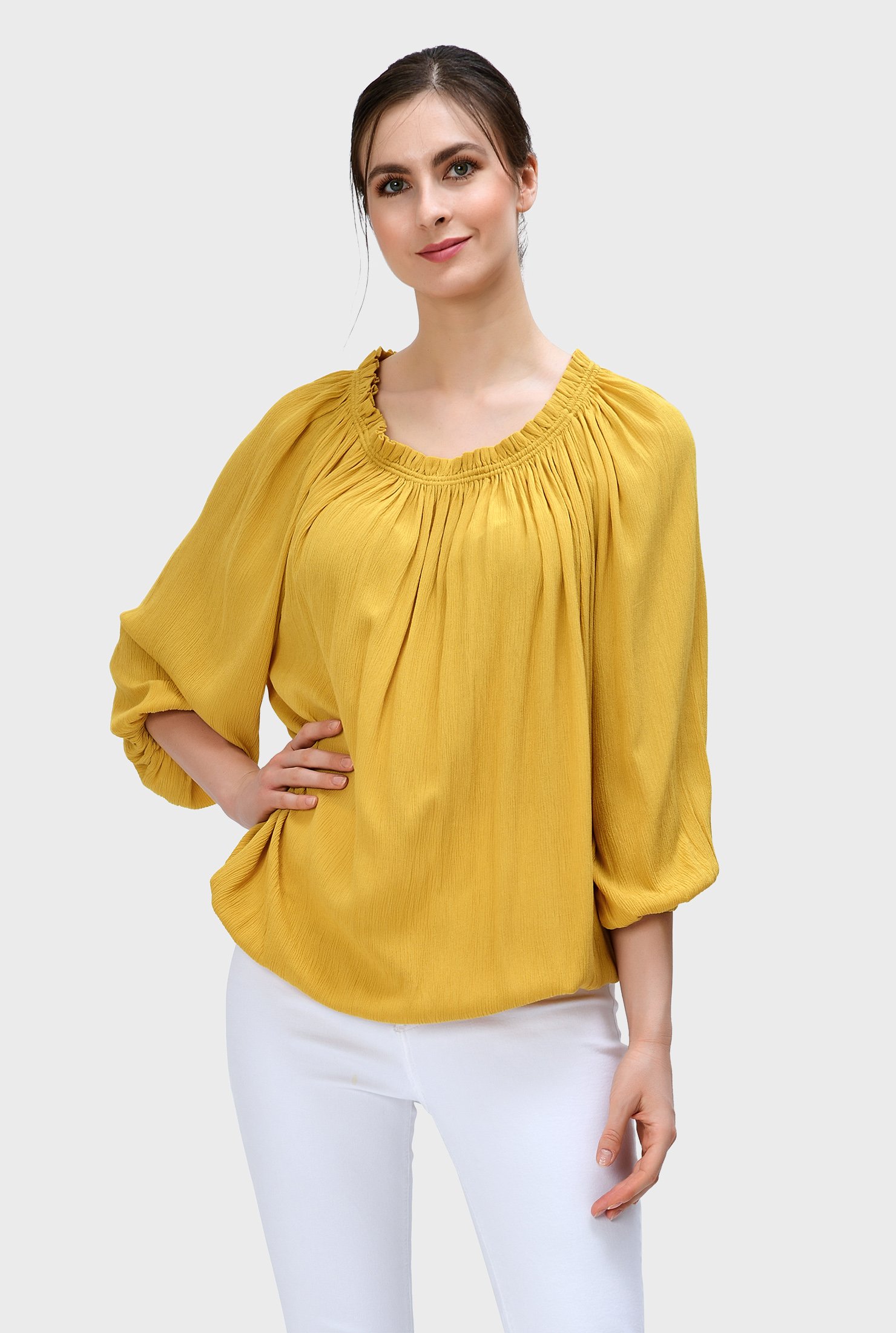 Shop Off-the-shoulder crinkle billowy blouse | eShakti