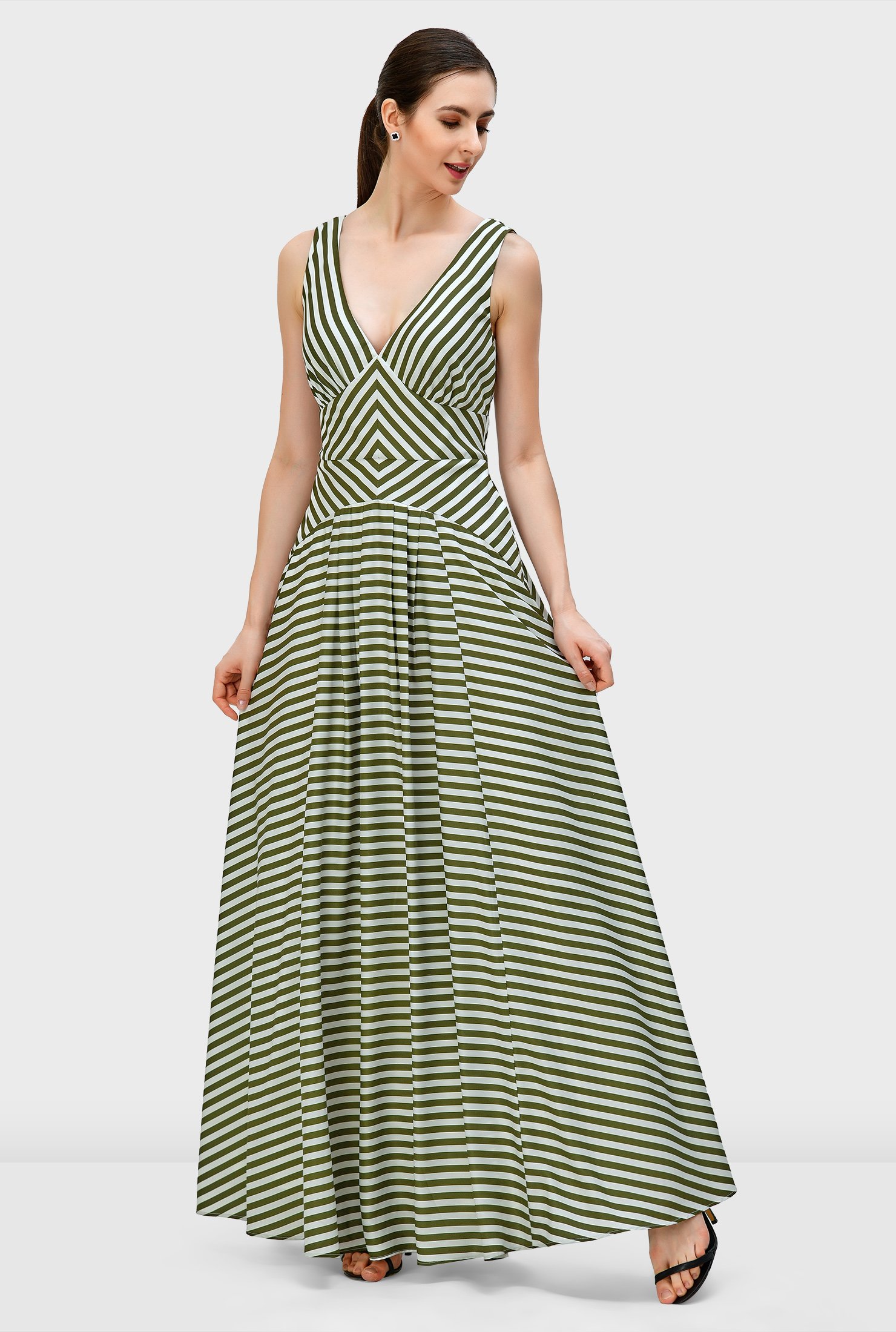 Shop Stripe print crepe empire maxi dress | eShakti