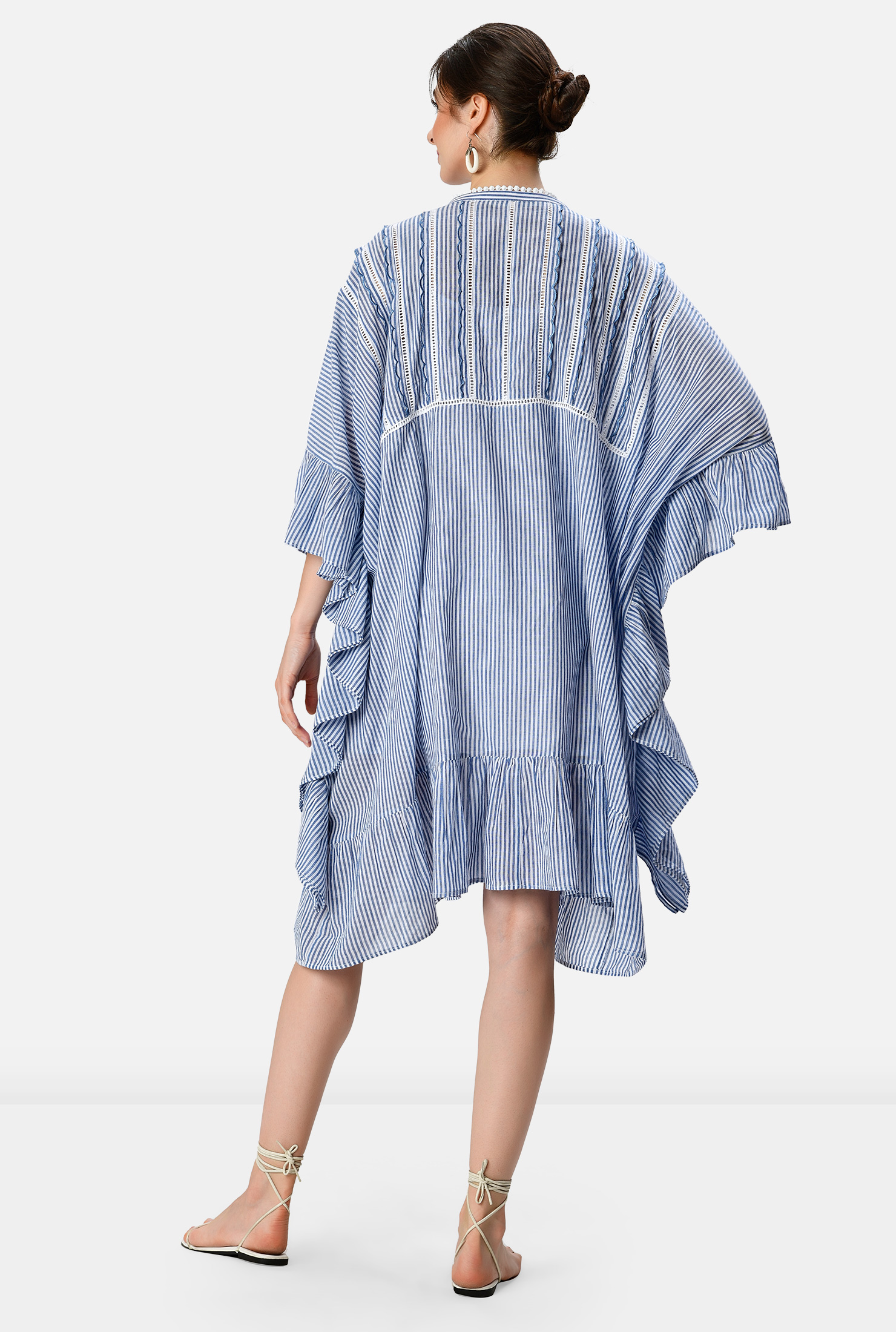 Shop Lace trim stripe cotton voile ruffle kaftan eShakti