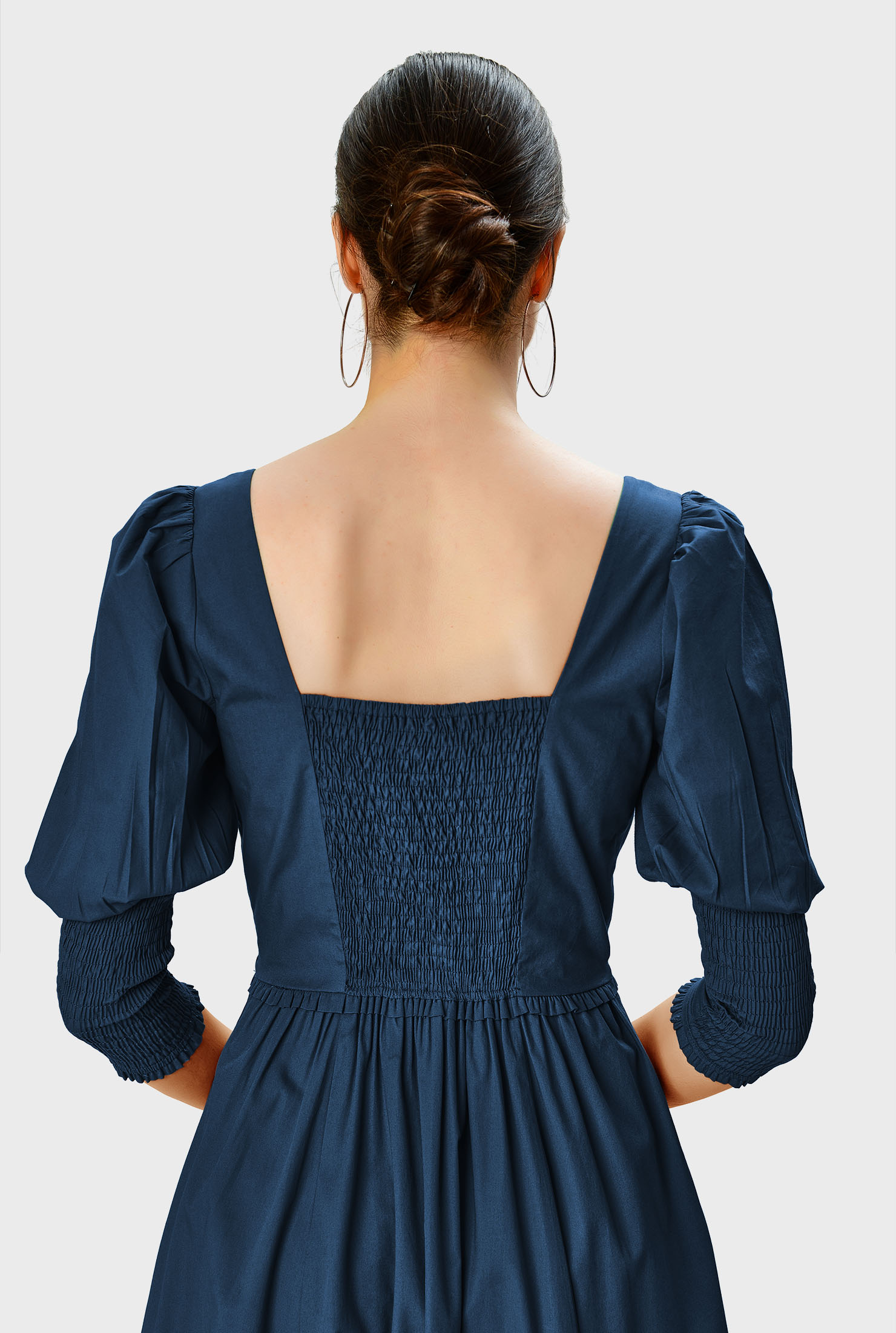 Shop Juliet sleeve ruffle frill trim cotton poplin dress eShakti