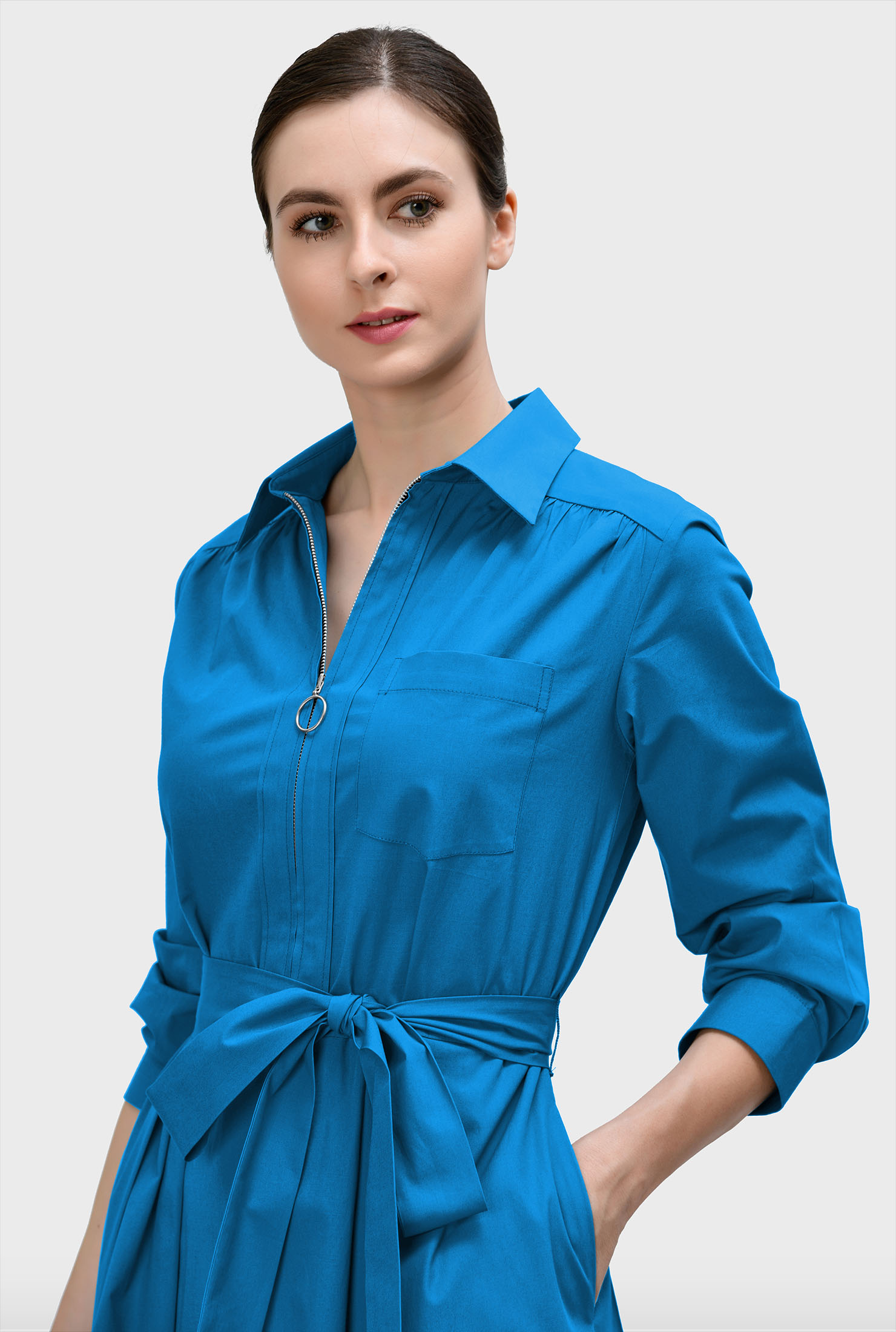 Shop Zip front cotton poplin dress eShakti