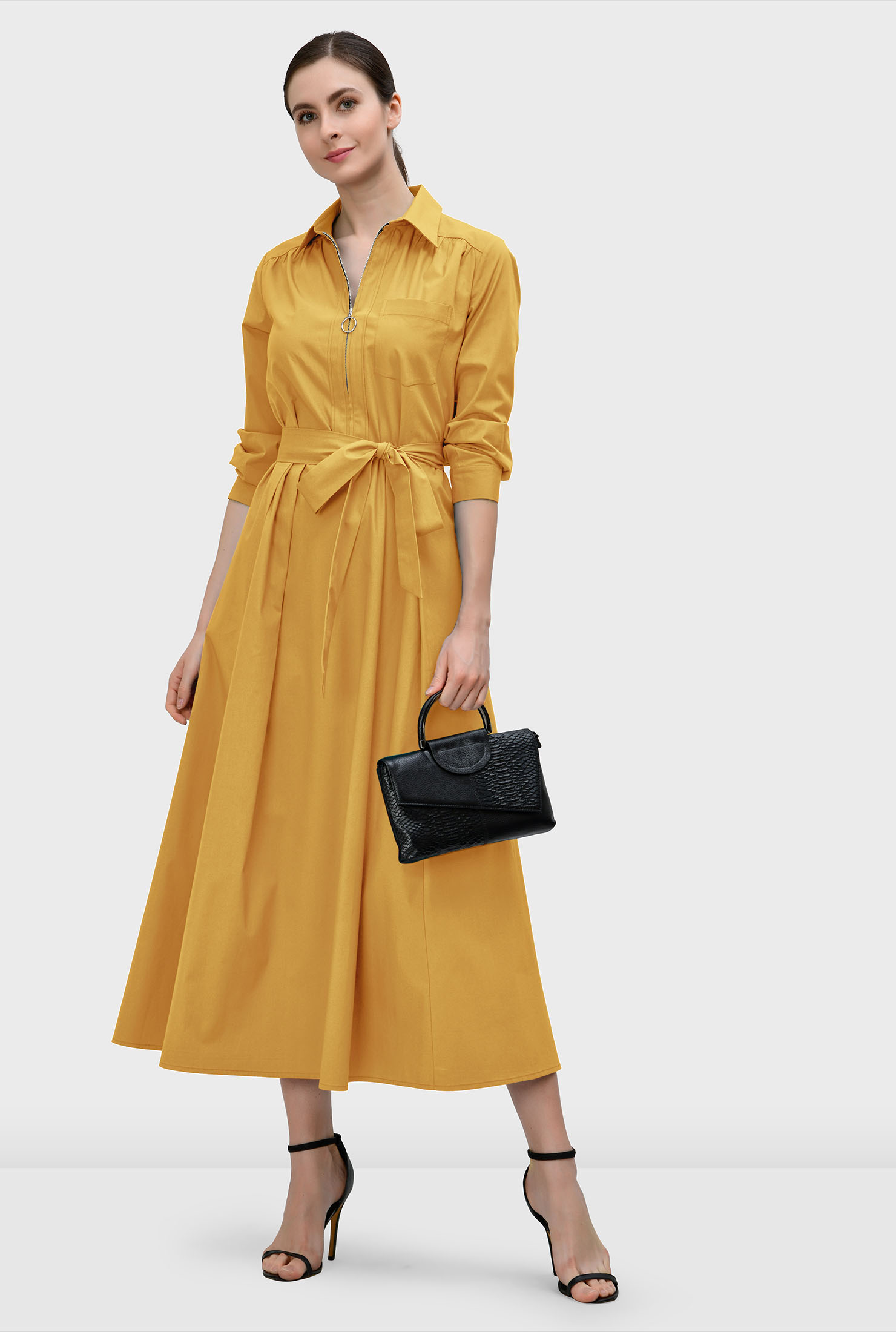 Shop Zip front cotton poplin dress eShakti