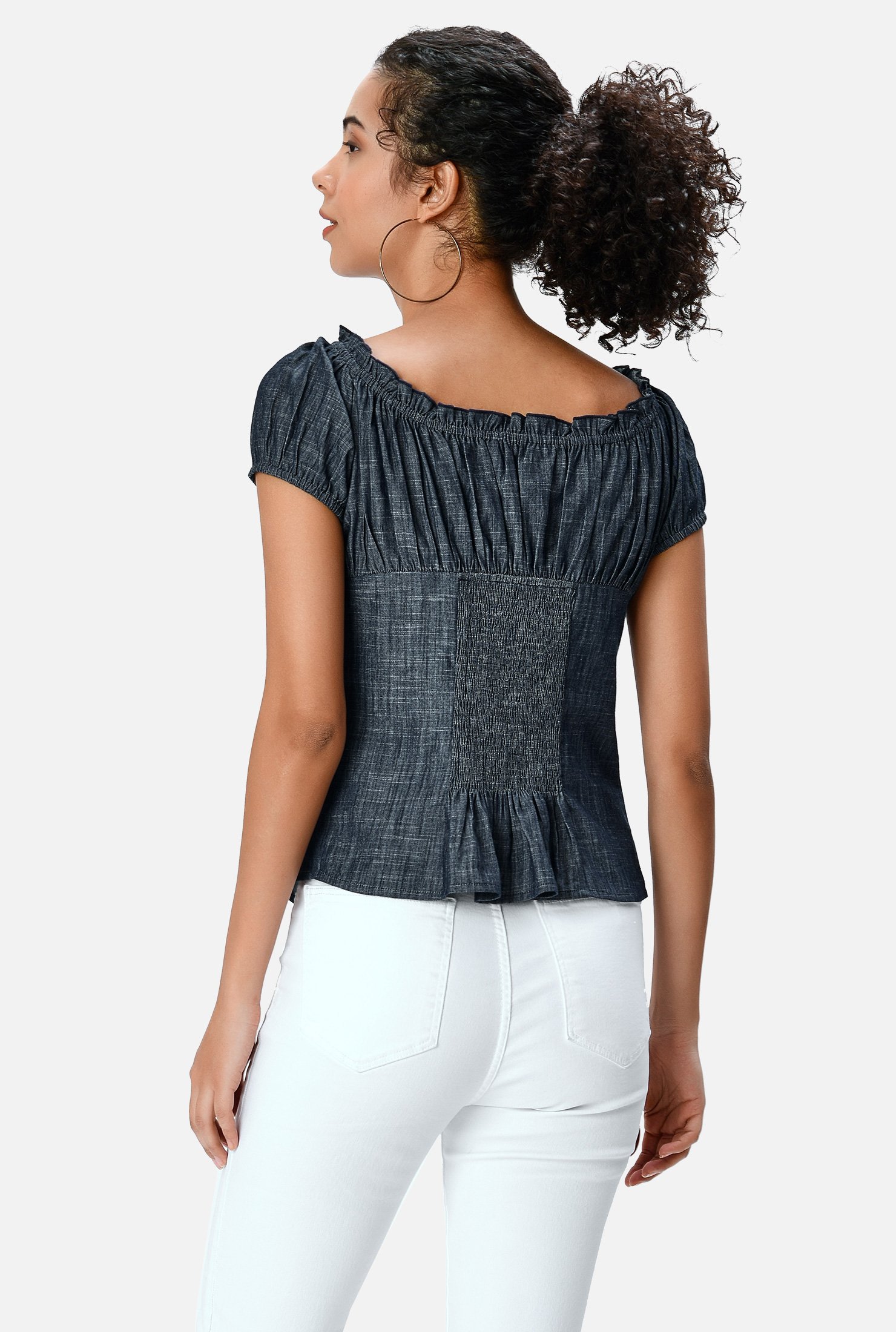 Shop Ruched empire cotton chambray blouse | eShakti