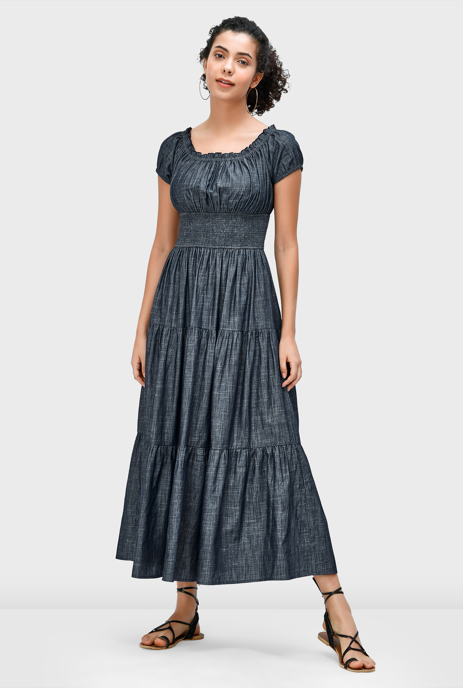 smocked chambray dress