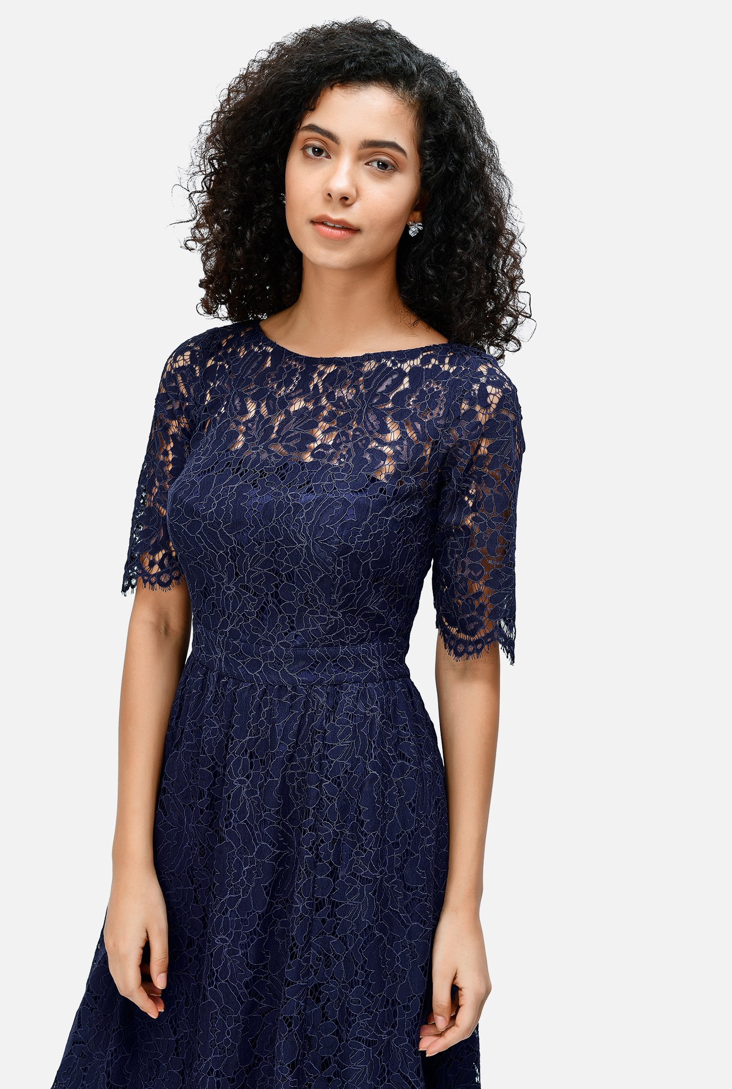 Shop Illusion floral lace ruffle flounce dress | eShakti