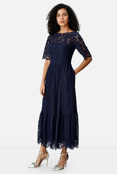 Shop Illusion floral lace ruffle flounce dress | eShakti