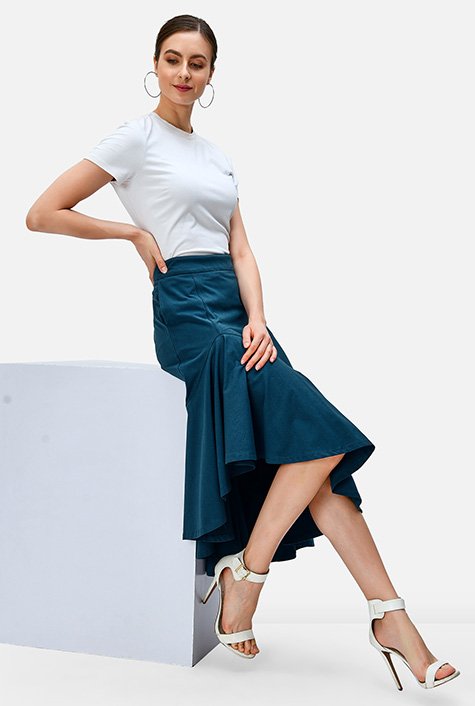 Shop High-low flounce cotton jersey skirt | eShakti