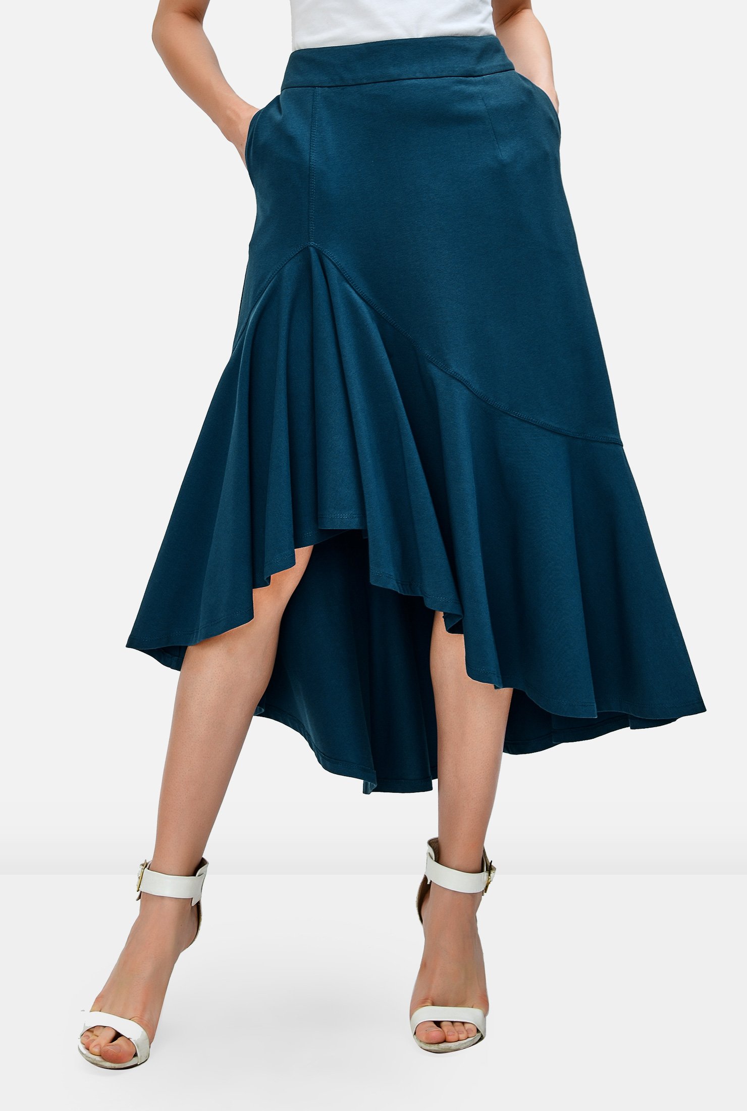 Shop High-low flounce cotton jersey skirt | eShakti