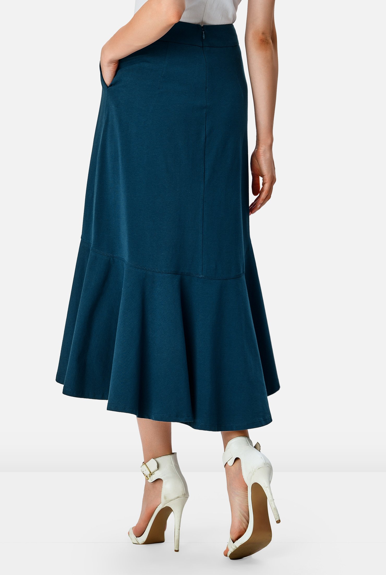 Shop High-low flounce cotton jersey skirt | eShakti