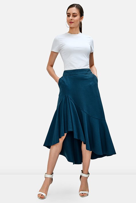 Shop High-low flounce cotton jersey skirt | eShakti