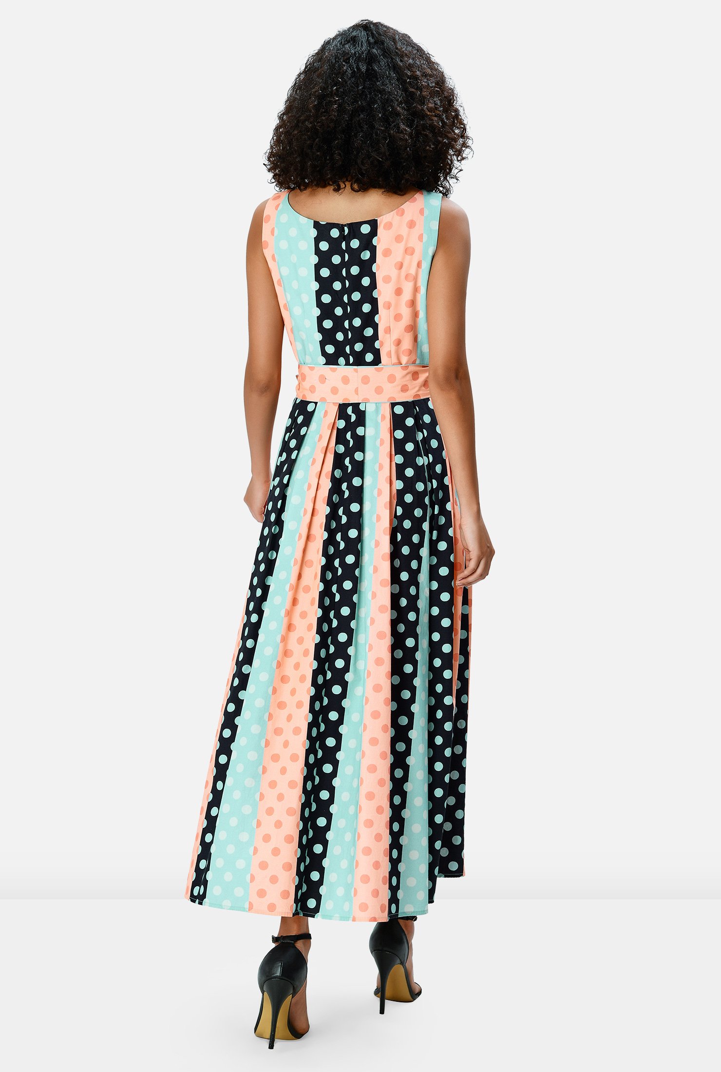 Shop Linear polka dot print cotton poplin dress | eShakti