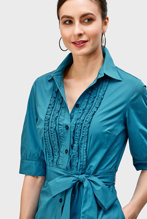 Shop Ruffle frill cotton poplin shirtdress | eShakti